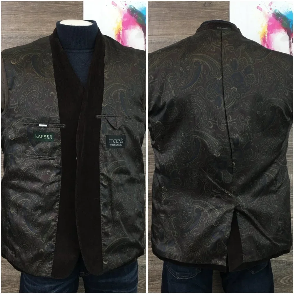 Ralph Lauren Mens Blazer Sport Coat Two Button‎ Corduroy Jacket Size 46R Casual